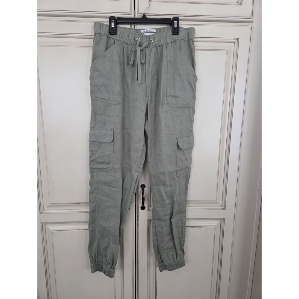 Nicole Miller Linen Cargo‎ Jogger Pants Women's M Sage Green